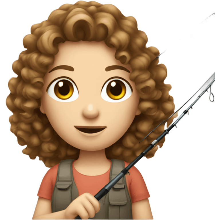 Brown curly haired white girl fishing emoji