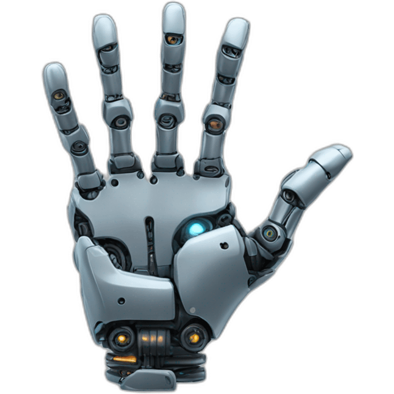 Robot hand high-fiving human hand emoji