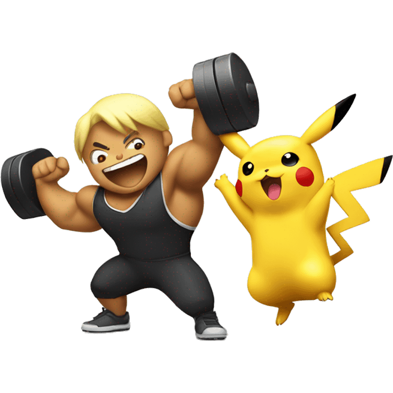 Pikachu cheering a white bodybuilder in training  emoji