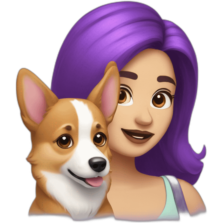 corgi and puprle hair woman emoji