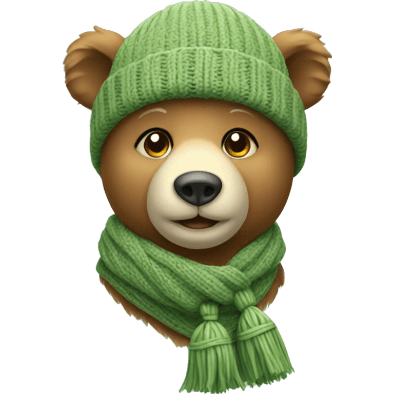 Cute Bear with knitted Sage green hat without scarf emoji