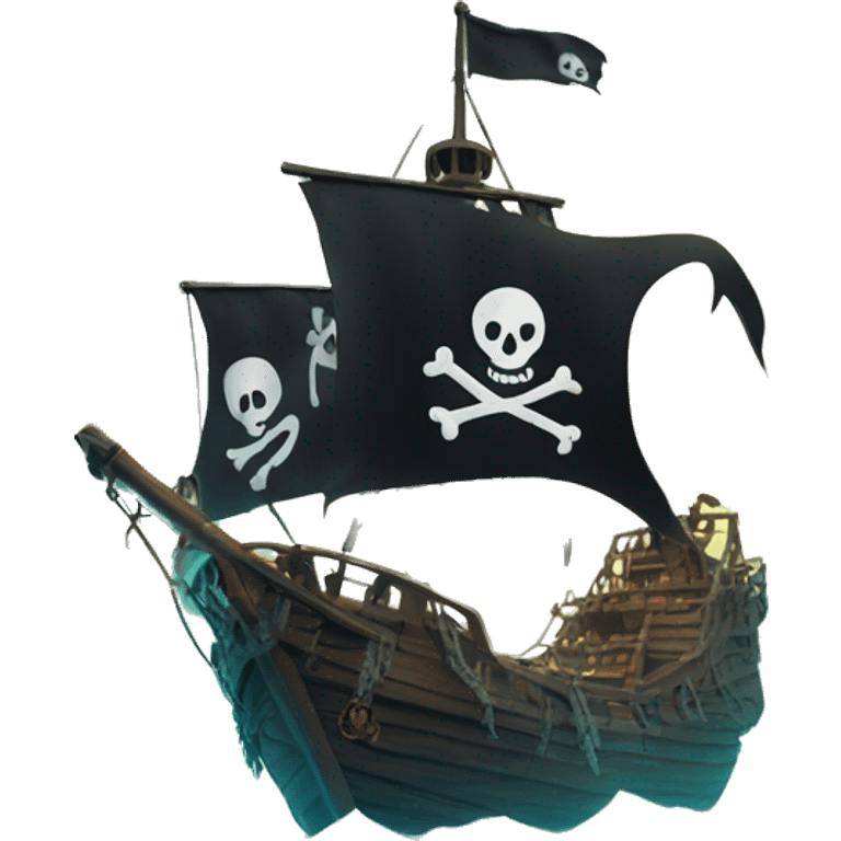 Animated pirate flag waving in the wind, with glowing skeletons pulling ropes on a ghost ship emoji