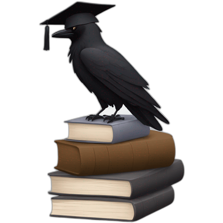 raven in student cap with a stack of gray and brown books emoji