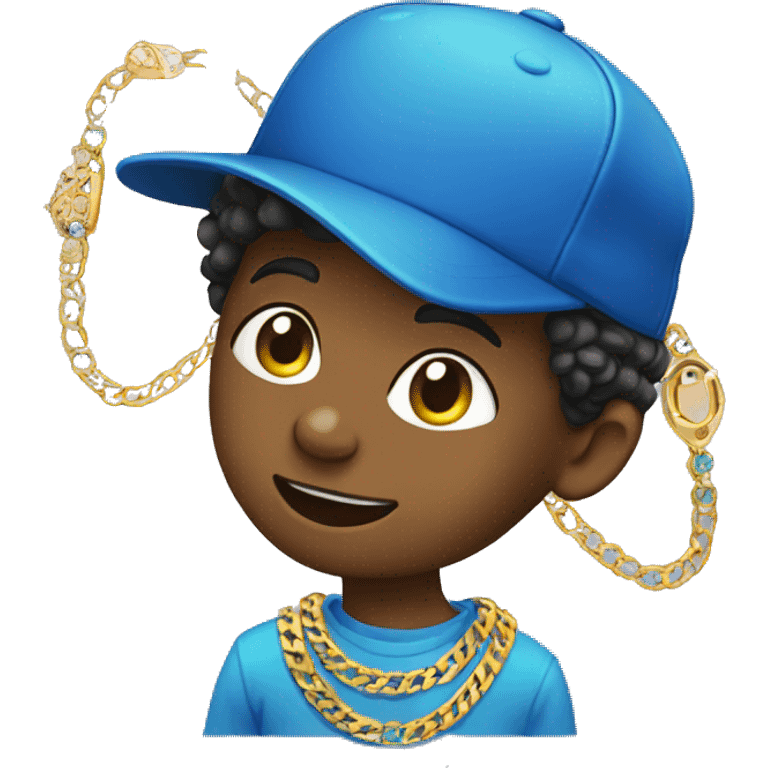 boy with jewelry and phone blue la hat emoji