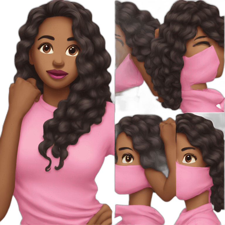 Young Black women pink lips long hair emoji