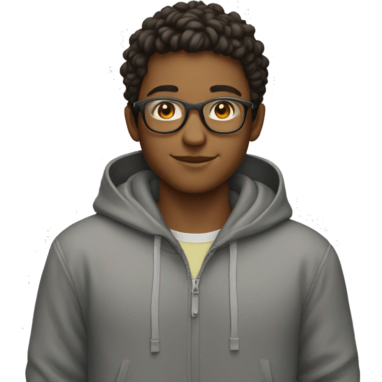 smiling boy in hoodie with glassed emoji