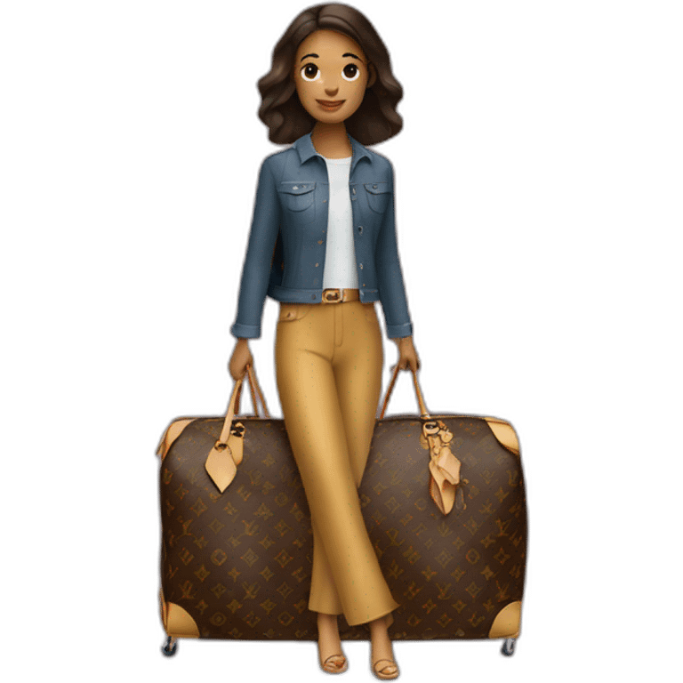 woman holding louis Vuitton travel bag with wheels emoji