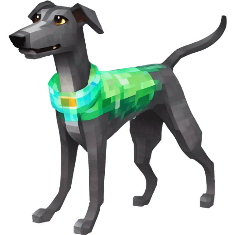 Minecraft pixel brindle greyhound running iridescent collar emoji