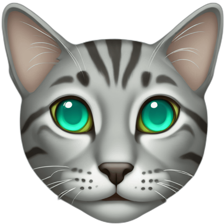 Gray Tabby cat with turquoise green eyes emoji