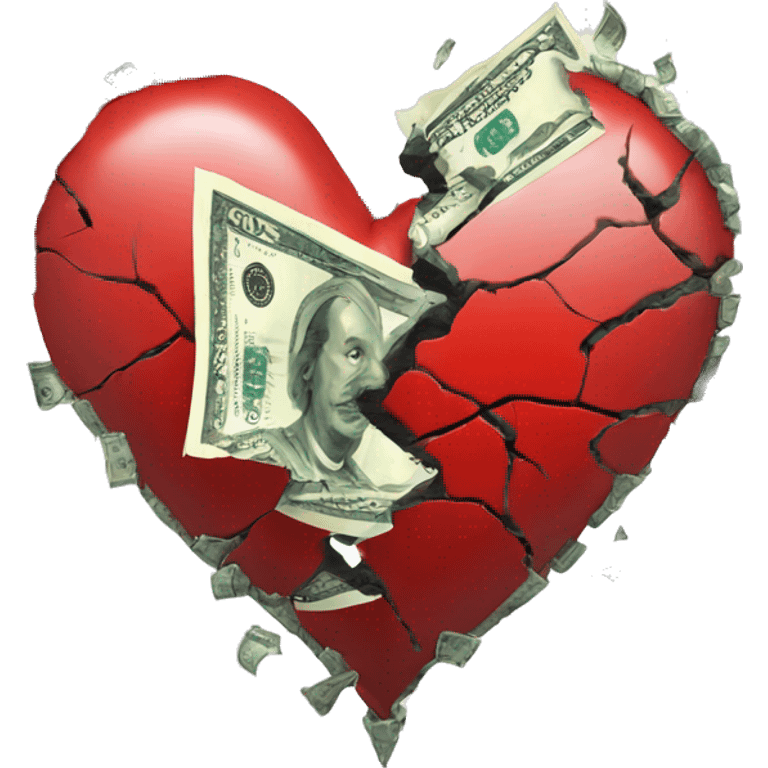 broken heart and the crack filled with money emoji