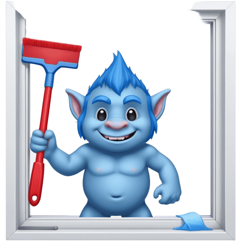 blue Troll cleaning a window using red squeegee emoji