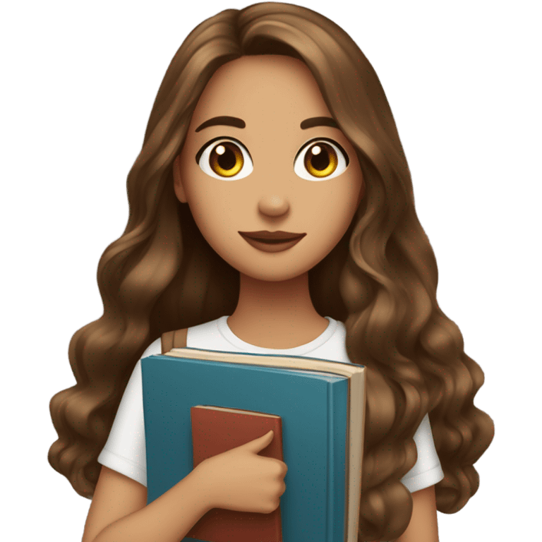 Pretty girl brown long hair makeup with books in hand  emoji