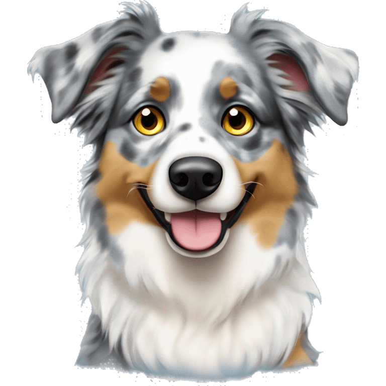 Blue Merle Mini Australian Shepherd with one eye blue and one eye yellow  emoji