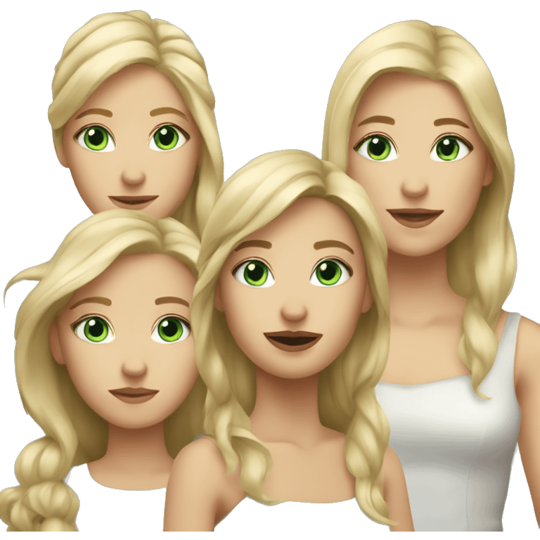 3 sisters, one with long blonde hair, one with short blonde hair, one with short brown hair. Blueish green eyes for all emoji