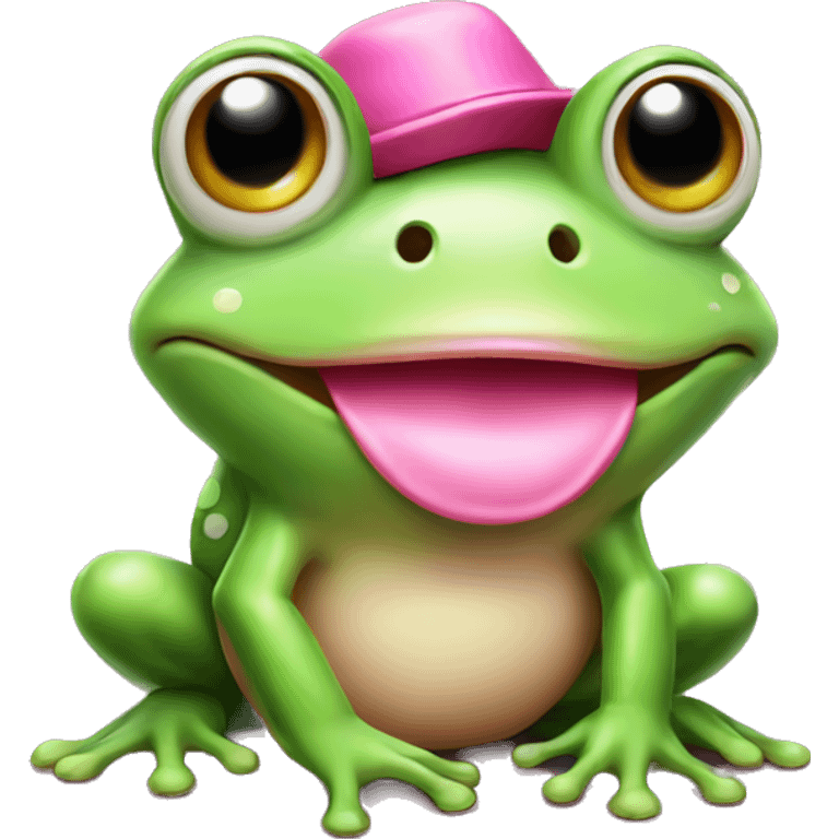 cute frog with pink hat emoji