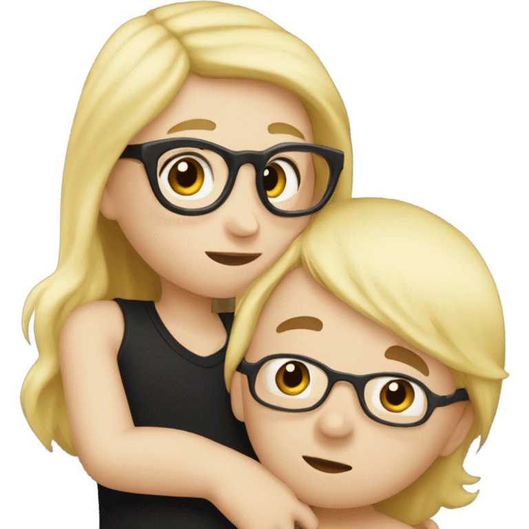 blonde woman with glasses and boy with black cap and no glasses kissing. both are white emoji