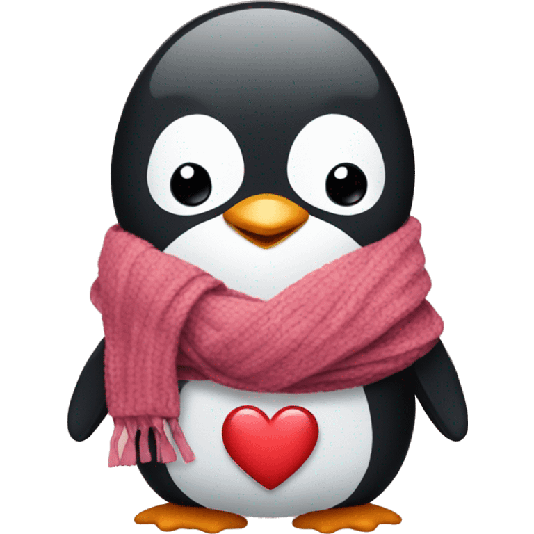 Penguin with a scarf and hugging a little heart emoji