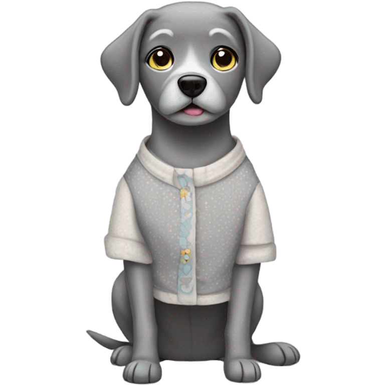 Gray dog wearing a granny outfit emoji