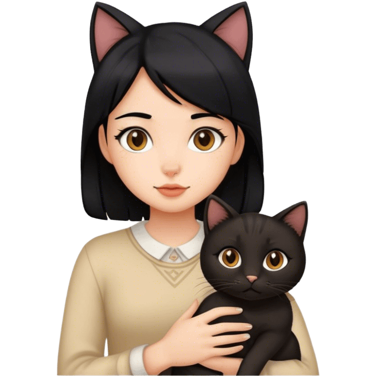 Girl black hair with brown cat emoji