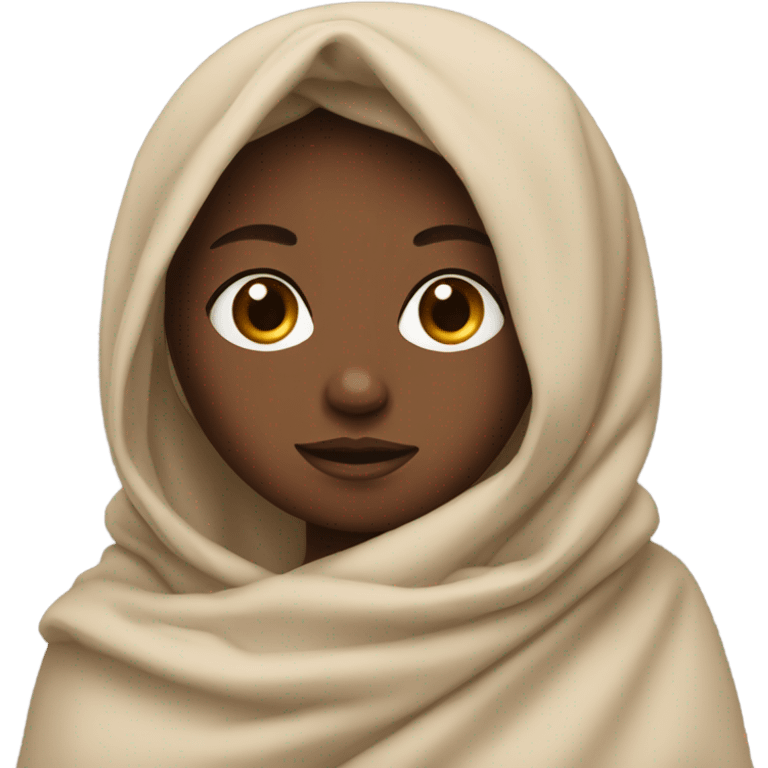 Tan girl with straight dark brown hair wrapped in a blanket emoji