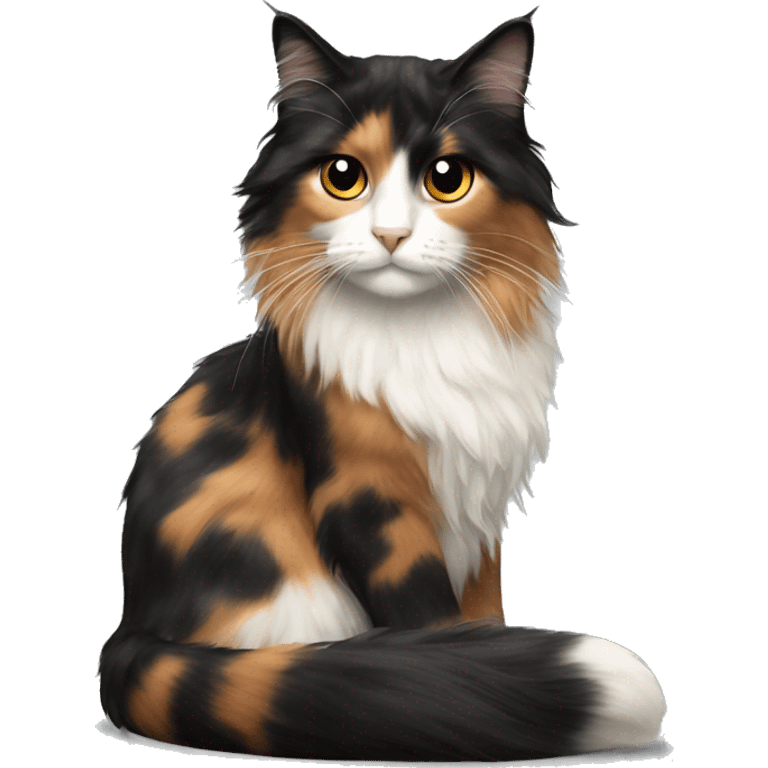 realistic long haired calico cat more black hair indoors scene  emoji