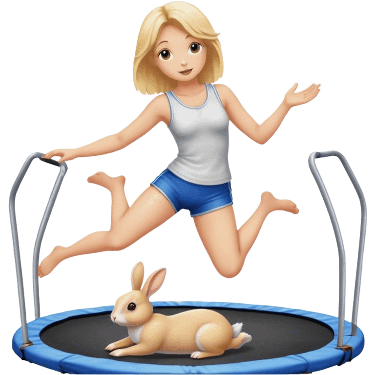 Blonde woman on trampoline with rabbit emoji