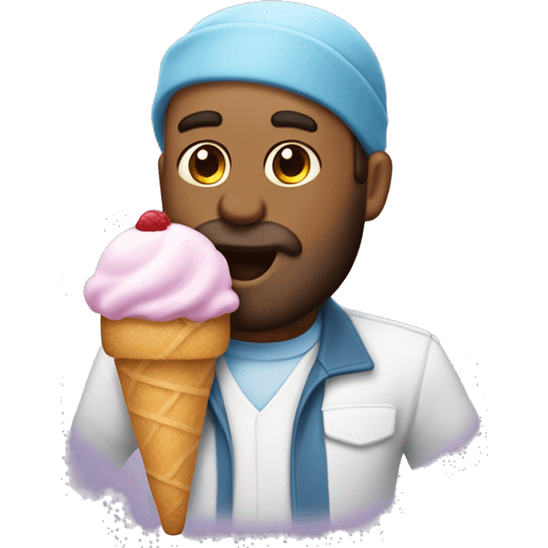 un hombre calvo con barba sujetando un helado emoji