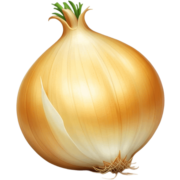 Cinematic crisp white onion, slightly peeled to reveal smooth layers, warm golden tones, rustic and fresh, soft glowing highlights. emoji