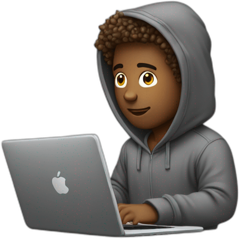 guy with hoodie typing infront of laptop with nice hairs no beard emoji