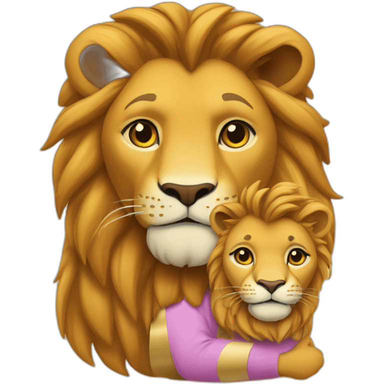 Un lionne avec son enfant sur son dos emoji