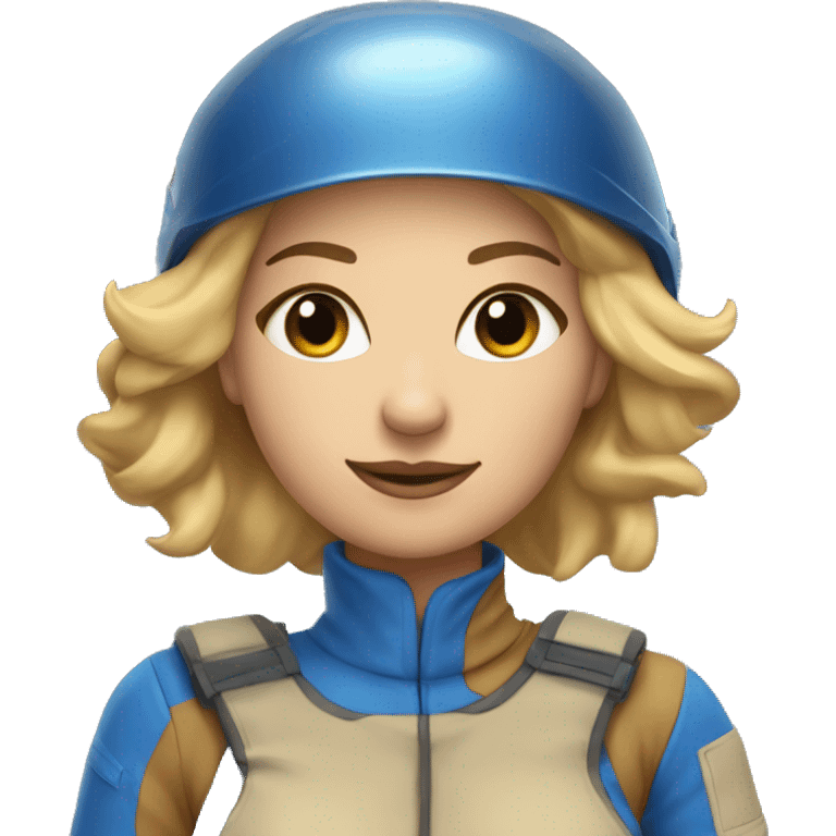 Pretty Honey blonde woman fair skin in blue helmet and blue flight jumpsuit  emoji