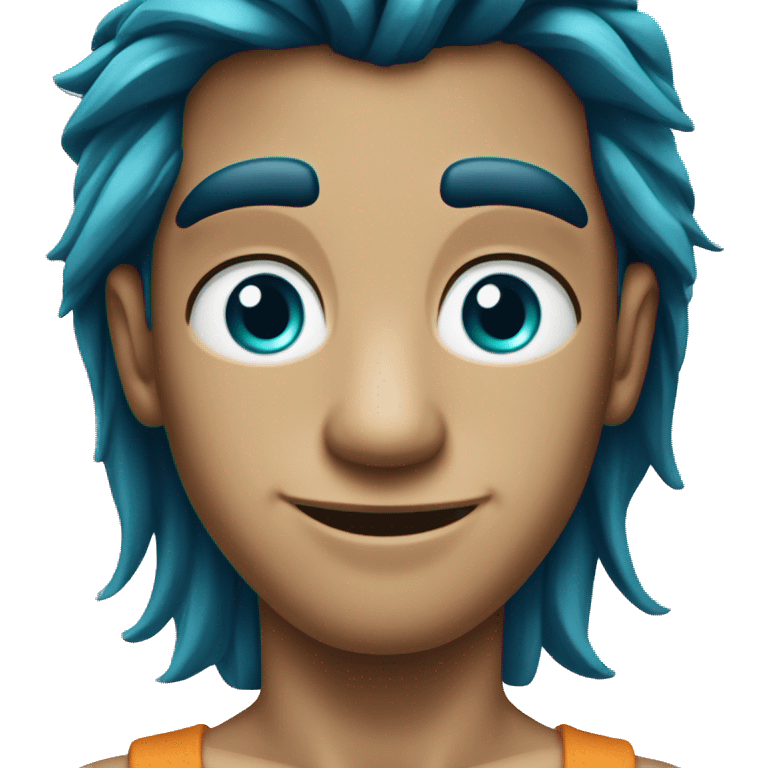 A tanned guy with long dark blue hair and turquoise eyes emoji