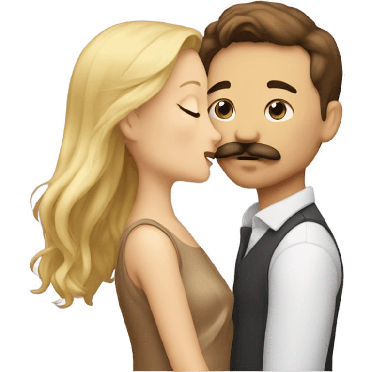 Blonde girl and brown hair guy with moustache kissing  emoji