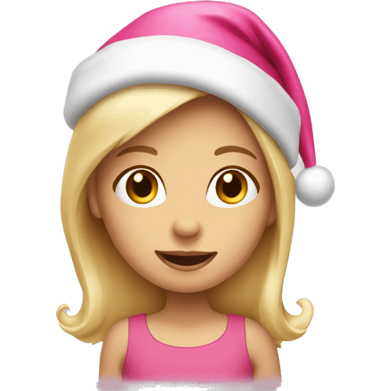 Blonde little girl with pink Santa hat emoji