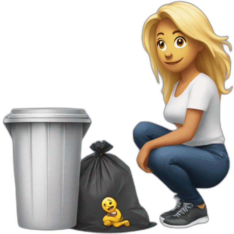 Vicky Pollard squatting next to a bin emoji