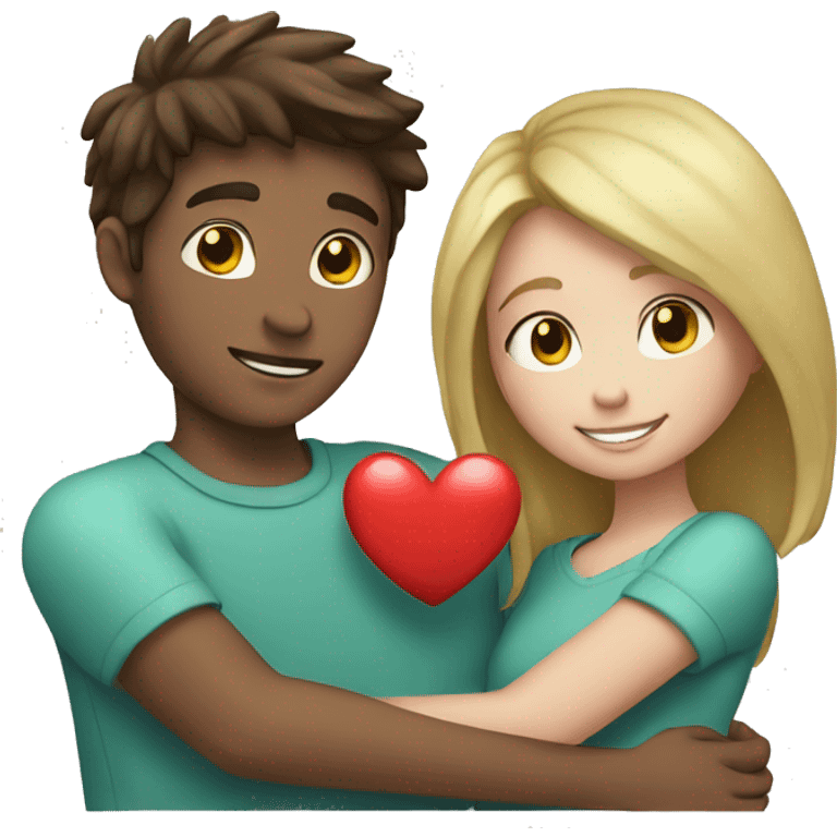 Young man and girl hugs with heart white skin emoji