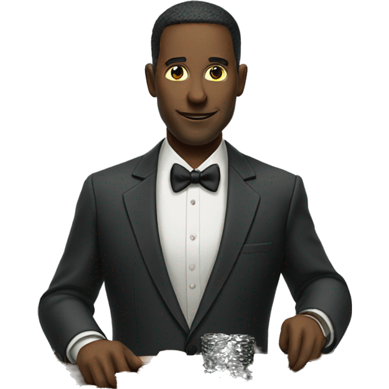 Man in suit standing behind a gambling table emoji