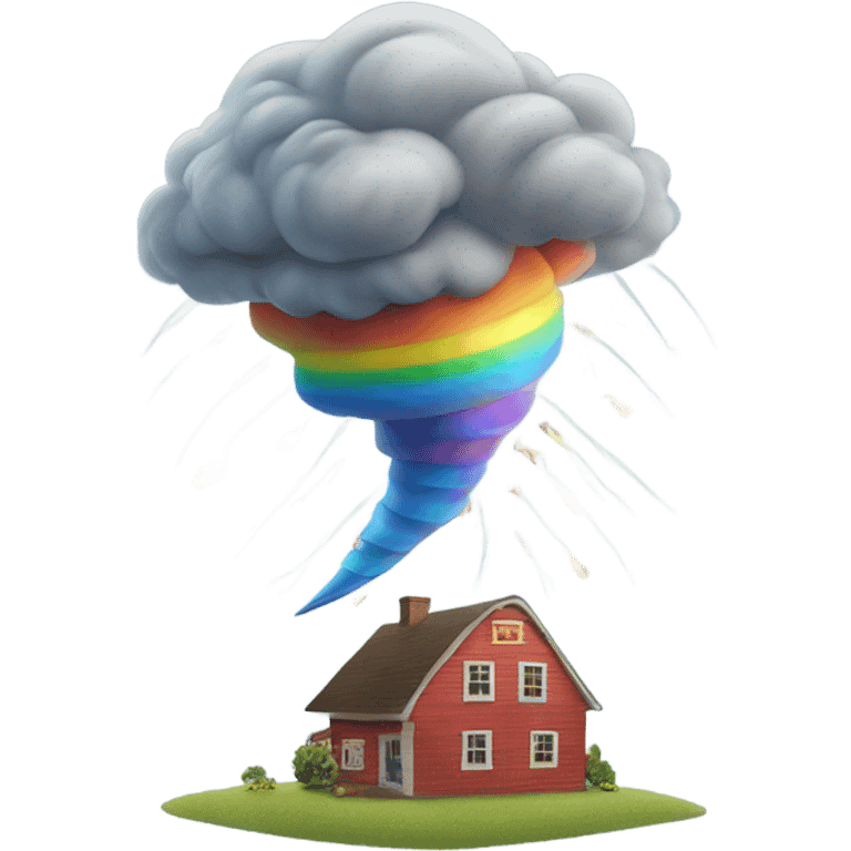 Tornado with little rainbows flying over emoji