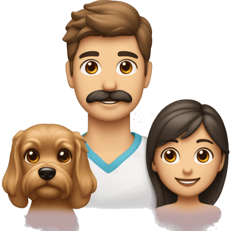 Familia de 3 personas joven con bigote adolescente y mujer adolescente un perro yorkshire emoji