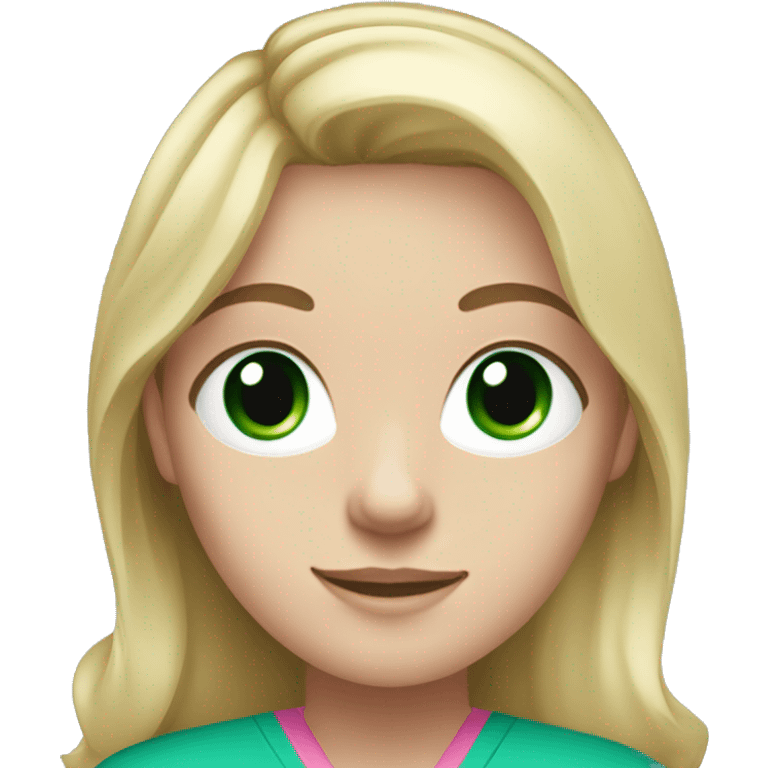 pale blonde girl with long wavy hair and green eyes wearing pink scrubs and stethoscope  emoji