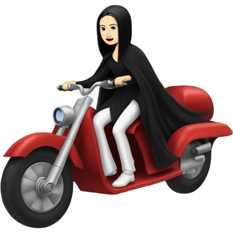 Jedi teen Morticia Addams flying a red Zephyr-J antigravity speeder bike  emoji