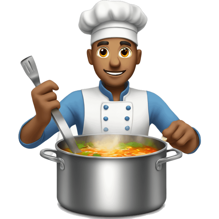 white male cook cooking soup in a large saucepan emoji