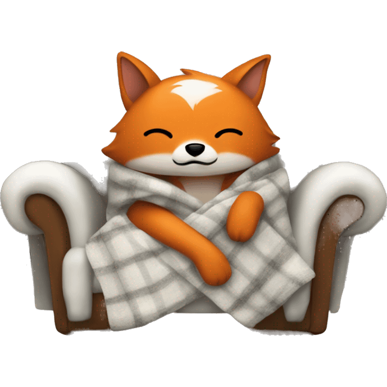 the fox sits in a chair, chilly wrapped in a blanket emoji