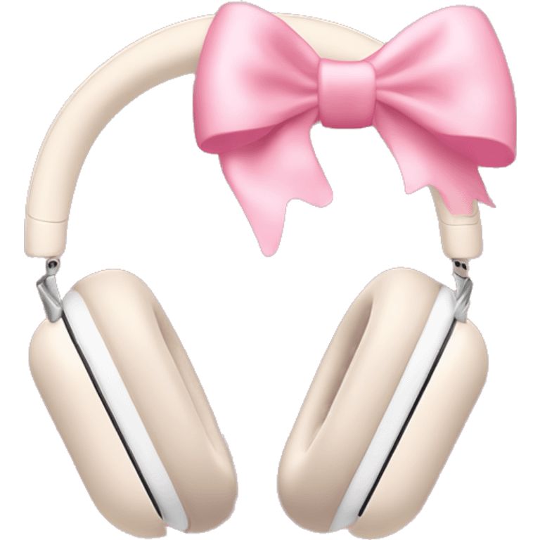 Cream colored Apple AirPods Max headphones with pink bows emoji