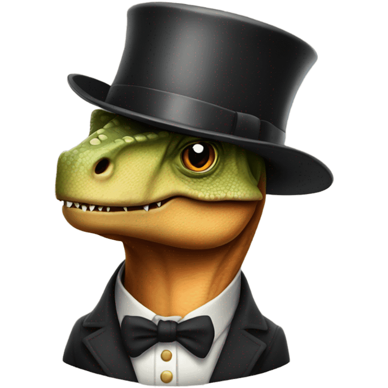 Dinosaur wearing a top hat emoji