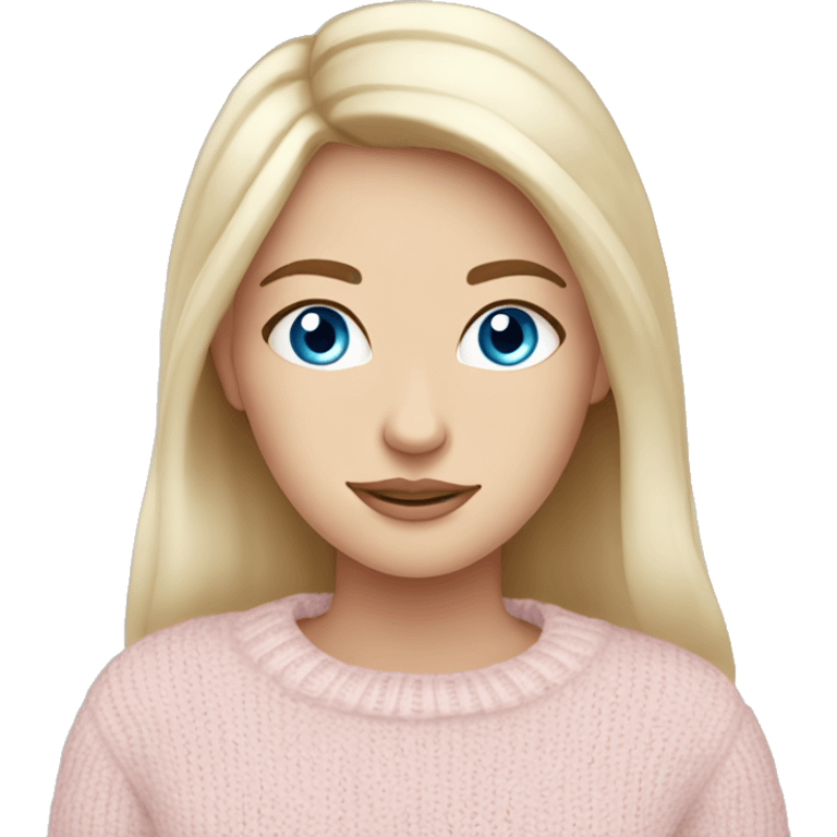 Pretty blue eyed white girl with light pink sweater reading cozy emoji