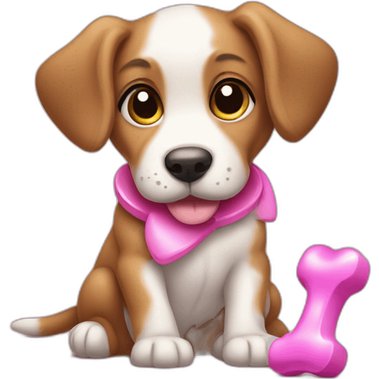 puppy with pink toy bone sit emoji