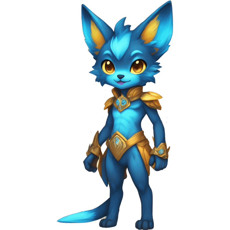 Anthro-Edgy-Cool-Blue-Yellow-Beige-Orange-Contrast-Colors-Fantasy-Fur-Sona-Chibi-Shiny-Fakémon-Hybrid full body emoji