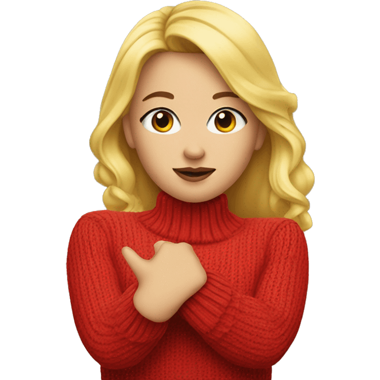 A blonde girl with a red sweater blowing a kiss emoji