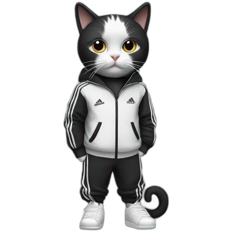 Black and white cat with adidas track suit emoji